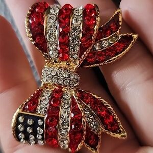Elegant Red, White & Blue Bow Brooch